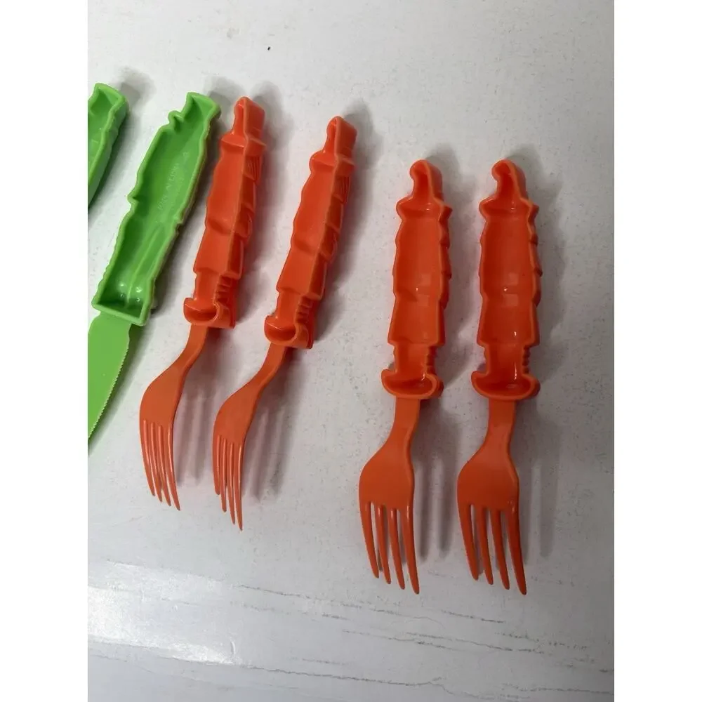 Vintage Halloween Plastic Cutlery Fork Knife Frankenstein Witch Set of 7